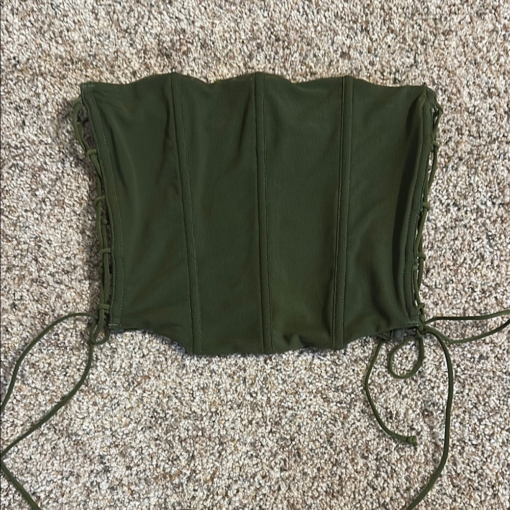 Green Sleeveless Bustier Crop Top